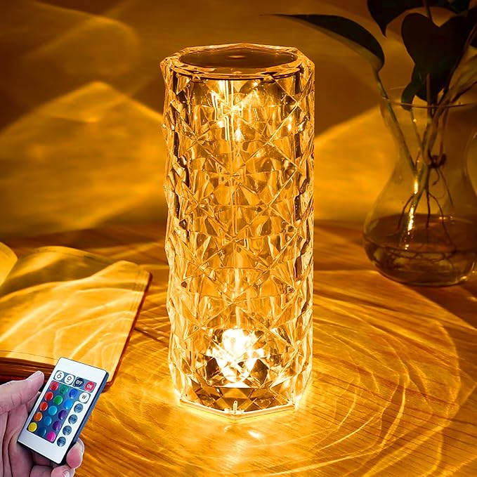 Crystal Lamp,16 Color Changing Rose Crystal Diamond Table Lamp